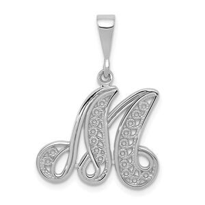 14k White Gold, Maci Collection, Filigree Script Initial M Pendant